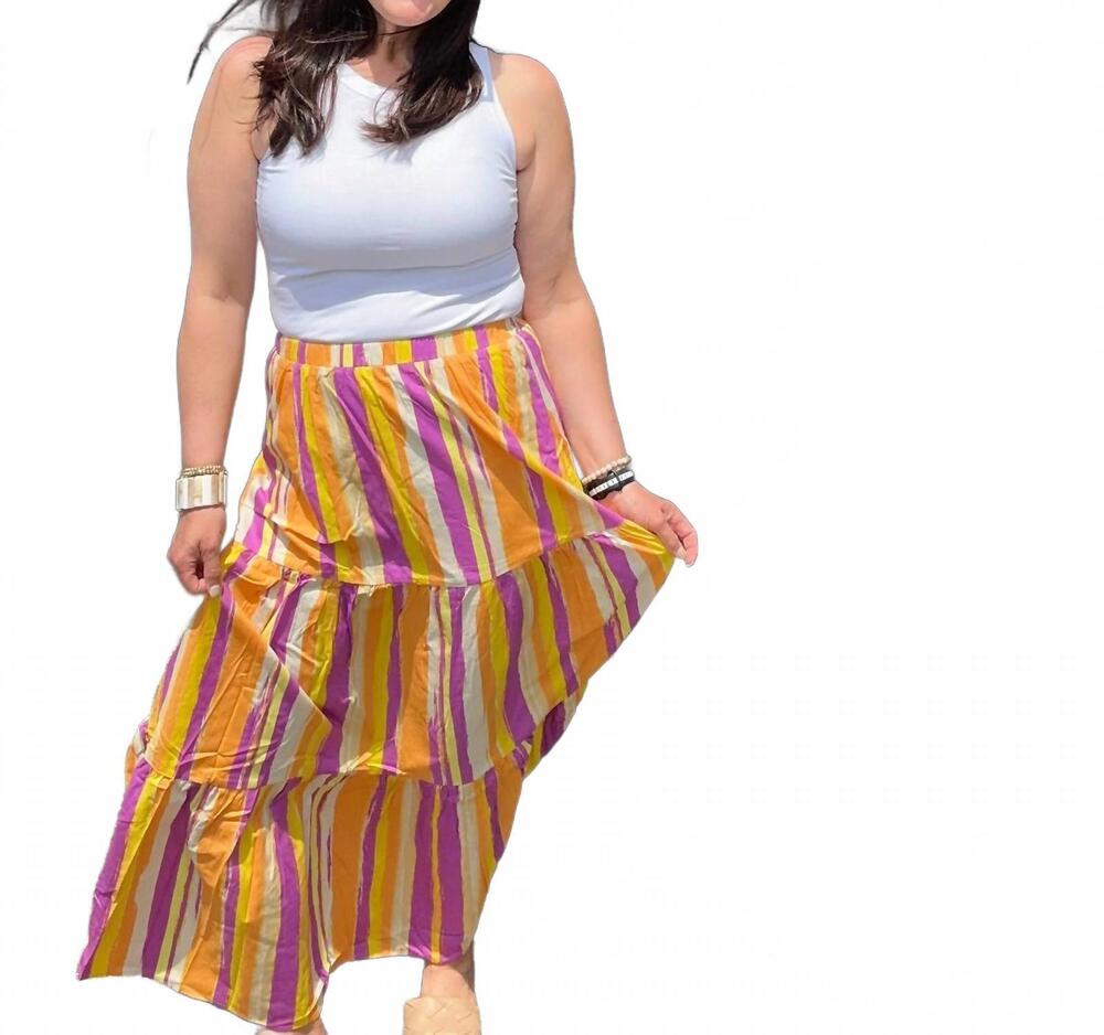 NEW FLYING TOMATO zoe printed poplin maxi skirt in magenta orange